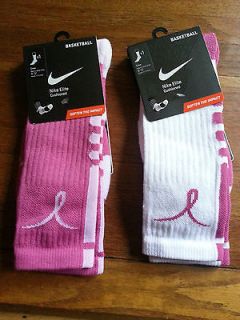 NIKE ELITE SOCKS LIMITED EDITION KAY YOW WHITE PINK BREAST CANCER SIZE 