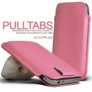 Pink Premium Leather Pull Tab Cover Pouch for Various Mobile Handsets