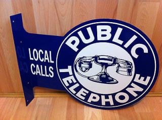 Public Telephone Payphone Flange Metal Tin Sign 2 Sided
