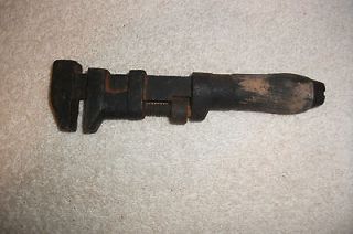 vintage adjustable antique pipe wrench rare wood handle mechanic 