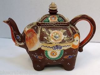 Collectible 1920s Japan SATSUMA ELEPHANT Porcelain TEA POT Moriage 