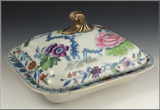 Superb 19th C Davenport Stone China Covered Tureen w/ Flying Bird 
