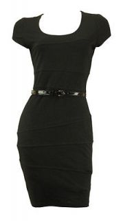 Black Cap Sleeve Contour Pencil Dress + Belt Laurie Size 8 10 12 14 