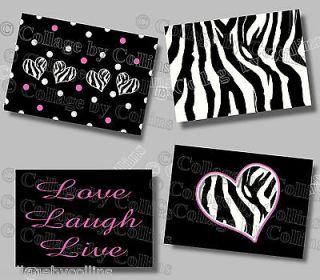 Zebra Print LIVE LOVE LAUGH Quote Art Girl Room Wall Decor HEART Polka 