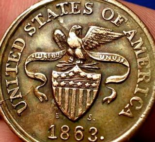 OLD US COINS! CIVIL WAR TOKEN 1863 FANTASTIC PIECE!