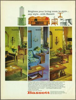 Bassett Furniture 1968 print ad / magazine advertisement, home decor