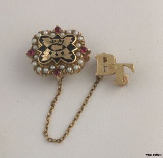   Ruby & Seed Pearl Vintage Badge   10k Gold Sorority Pin 4.2g LGB