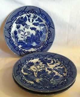 Occupied Japan Porcelain    Blue Willow   3 Salad Lunch Desert Plates
