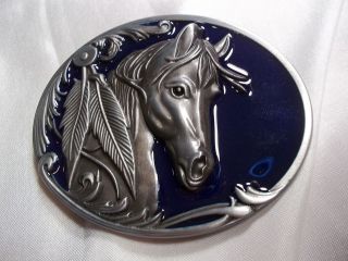 NEW HORSE BELT BUCKLE W/ SOUTH WESTERN STYLING BLUE NATIVE AMERICAN 