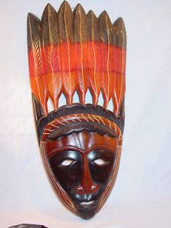 AFRICAN MAN  MASK LARGE WOOD/PAINT Feathered HeaddRess