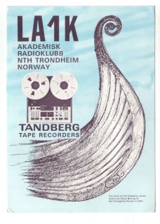 QSL Ham Radio Card Trondheim Norway LA1K Tandberg Tape Recorder Reel 