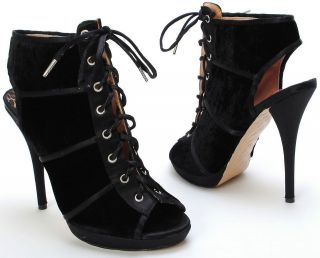   Johnson Shoes Alison Black Velvet Heels Open Toe Pump Womens Size 7