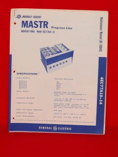 General Electric MASTR Progress Line Monitor Panel Maintenance Manual 