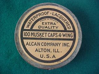 Nice Vintage Waterproof Lacquered gun Musket Caps powder can Alcan 