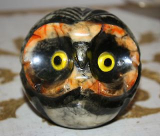    CARVED Genuine ALABASTER OWL FIGURINE Paperweight RETRO Made Italy