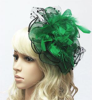 Feather Fascinator Hair Clip Wedding Party Black, Red, Green,Blue 
