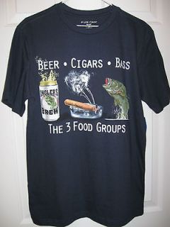 Mens Dark Navy Cotton T Shirt Medium NWT Picture Beer Cigar Bass New 