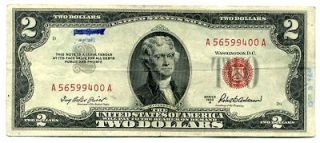   DOLLAR BILL UNITED STATES US $2 PAPER MONEY NOTE#A56599400A RED SEAL