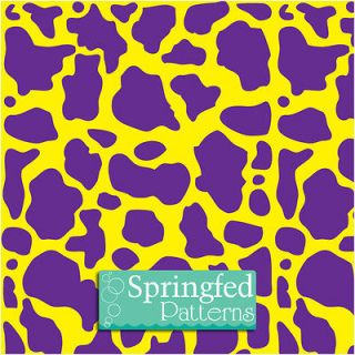 Yellow & Purple Cow Print Pattern Craft Vinyl 3 Sheets 6x6 for Vinyl 