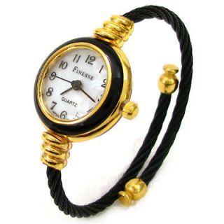 BLACK GOLD Cable Band Ladies Petite Bangle Cuff WATCH