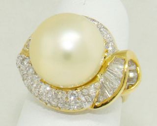 Glorious Elizabethan Pearl & Diamond Ring 18kt Gold