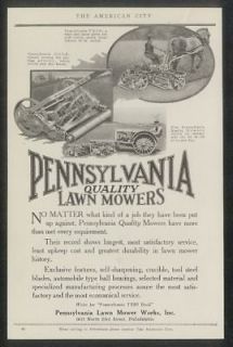 1922 Pennsylvania horse drawn lawn mower photo print ad