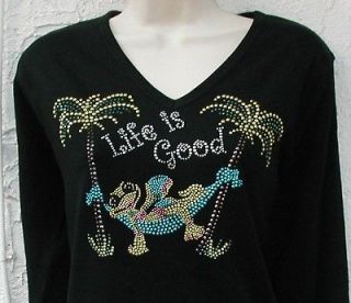 Rhinestone & Stud Embellished Shirt  SEXY GECKO Life is Good Design 