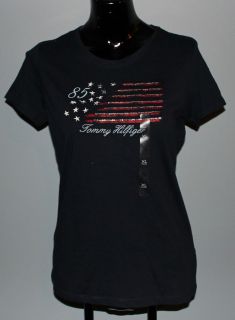 NWT Girls Tommy Hilfiger Shirt   XL   Navy Blue with Flag Design