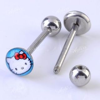   Stainless Steel Blue Cartoon Cat Screw Ball Tongue Ring Body Piercing