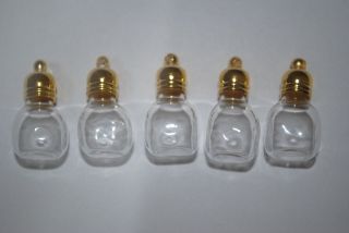10 Mini perfume bottle* Glass Cube Rice GOLDEN 5MM VIALS cap +plug 
