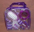   Pc Girls Hair Brush Set Purple OR Pink, Mirror, Clips, w/ Carry Case