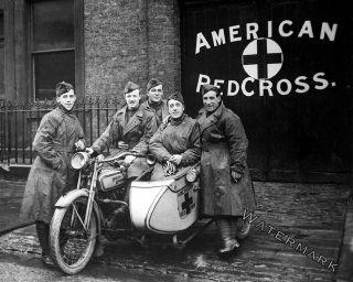 Photograph Vintage Image Harley Davidson American Red Cross WWI 1918 