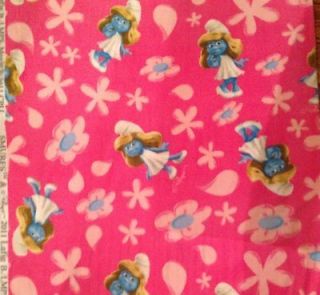 AN ADORABLE SMURFS SMURFETTE GIRL PINK TOSSED FLEECE BY THE YARD