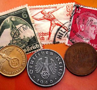 1939 1940 WW2 COIN LOT US Cent & NAZI German 5 & 10 pf/Swastika 
