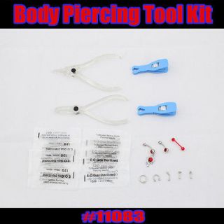 20pcs Body Piercing Tool Kit Needle Belly Eyebrow Lip Tongue Ring 