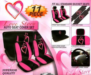 11pc SET Love story Pink Hearts Complete Car Seat Cover/FREE SHIPPING