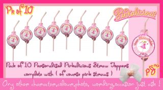   Straw Toppers &10 Straws Pinkalicious Birthday Party Straws