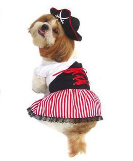 Dog Clothes Pet Dress Shirt Blouse Fancy Costume GIRL PIRATES with CAP 