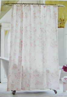 SIMPLY SHABBY CHIC PINK FLORAL TOILE FABRIC SHOWER CURTAIN   NEW!