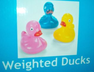 THREE HARD PLASTIC WEIGHTED COLORED DUCKYS FOR POOL OR BATH 