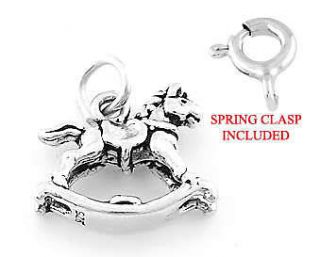 SILVER 3D ROCKING HORSE CHARM WITH SPRING RING CLASP