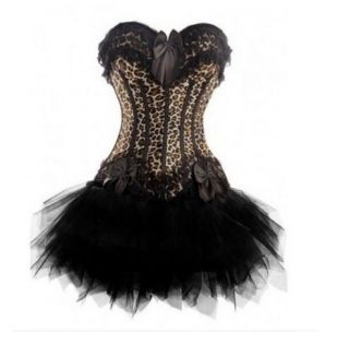 Plus Size Leopard Costume Burlesque/Moulin Rouge Corset Dress & tutu S 