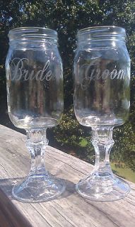 Bride and Groom Redneck Mason Jar Wine Glasses