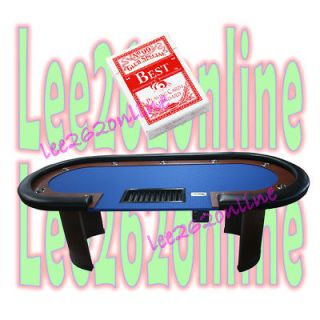 96 10 PLAYERS POKER TABLE w/ DROP BOX BLUE + Best Playing Card Red