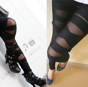 Black Ripped Torn Slashed Punk Gothic bind Women Pants Leggings tights 