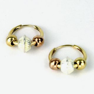 Gold 18k GF Small Hoop Earrings Ball Two Tone 12mm Fashion Girl Teens