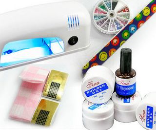 9W White Gel Curving UV Lamp Light+Pro Nail Art Kit Set