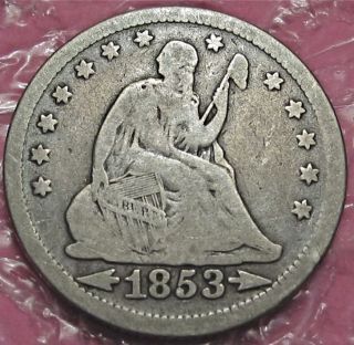 1853 LIBERTY SEATED QUARTER DOL. ARROWS & RAYS ONE YEAR TYPE. NO 