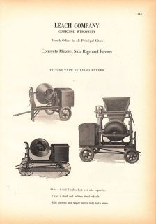 1927 Leach Co Oshkosh WI Ad Tilting Concrete Mixers Portable Saw Rigs 