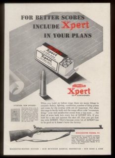 1957 Winchester model 75 rifle & Xpert 22 cartridges vintage print ad